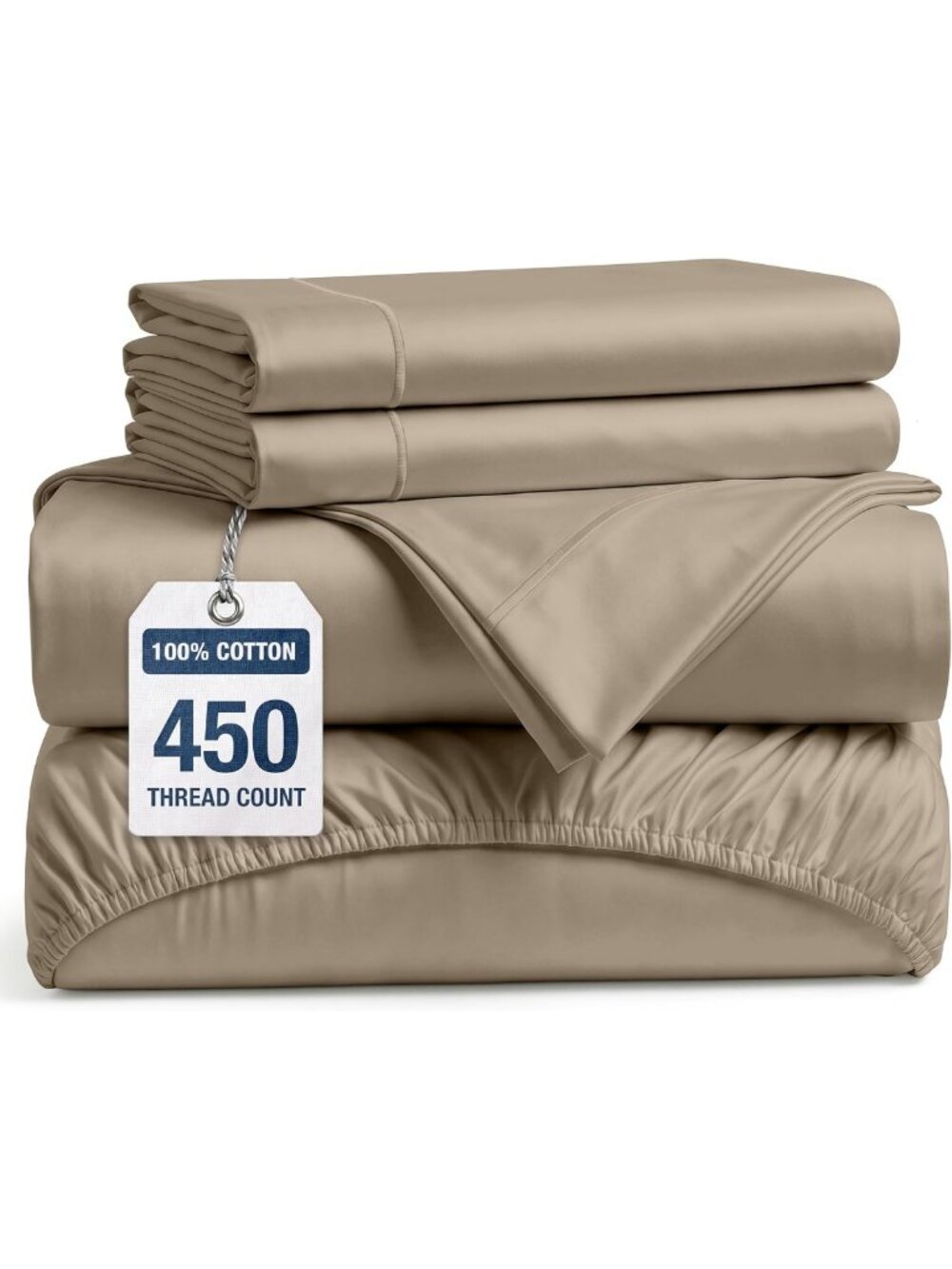 Luxurious 450TC 100% Cotton Full Sheet Set - Silky Sateen Weave, Taupe Color